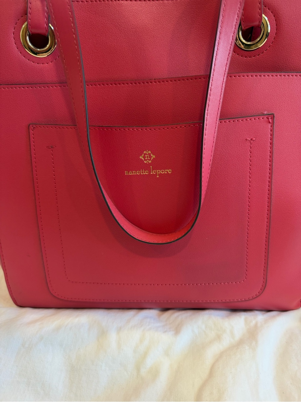 Nanette Lepore Pink-Red Tote with Gold Hardware